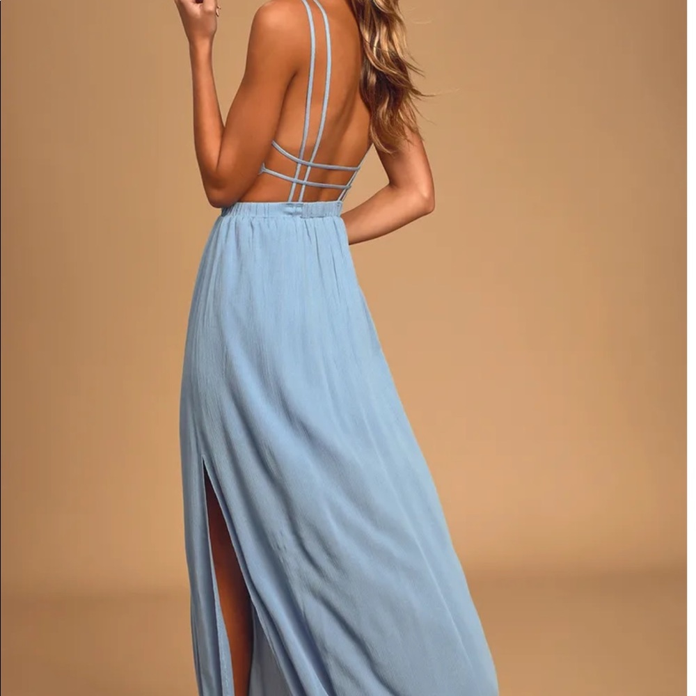 Lulu's Dusty Blue Strappy Back Maxi Dress